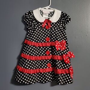 Bonnie Baby Black and White Polka Dot Dress with Red Ribbon Bows Size 24 Months